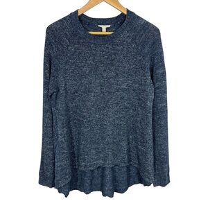 Eileen Fisher High Low Crewneck Sweater Sz S Navy Blue Knit Organic Cotton